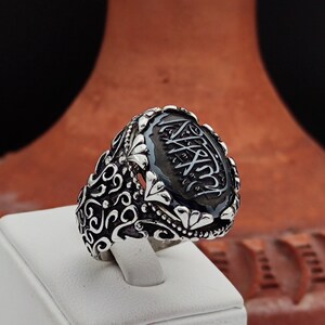 La Galibe illAllah Arabic &quot;There is no victor except Allah&quot; is engraved on the Hematite Stone. 925 Silver Men&#39;s Ring, Father&#39;s Day Gift