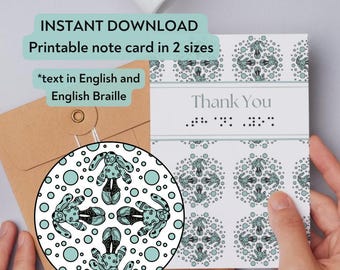 Karta z podziękowaniami w alfabecie Braille'a z motywem króliczka (do druku)