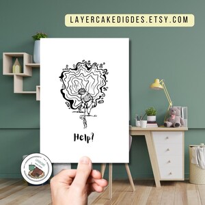 Tarjeta de notas imprimible Ayuda Apoyo emocional Gracias Animar Portal de niños Conejito Arte de línea negra Para él Para ella Para ellos Obra de arte original