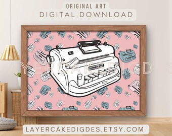 Druk artystyczny maszyny do pisania Braille'a, ilustracja Vintage Brailler (pobieranie cyfrowe)