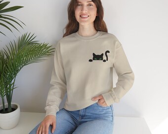 Cat Sweatshirt,Cute Cat Sweatshirt,Black Cat Shirt,Cat Peeking Sweatshirt,Womens Funny Sweatshirt,Gift for Cats Lover,Cat Mom Sweatshirt