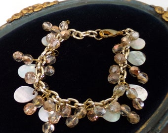 Vintage crystals Mother pearl charms bracelet