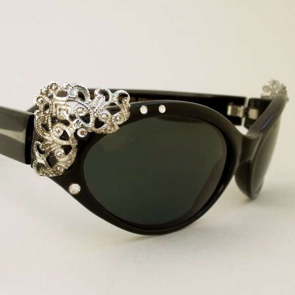 SALE Vintage style Black Rhinestones sunglasses