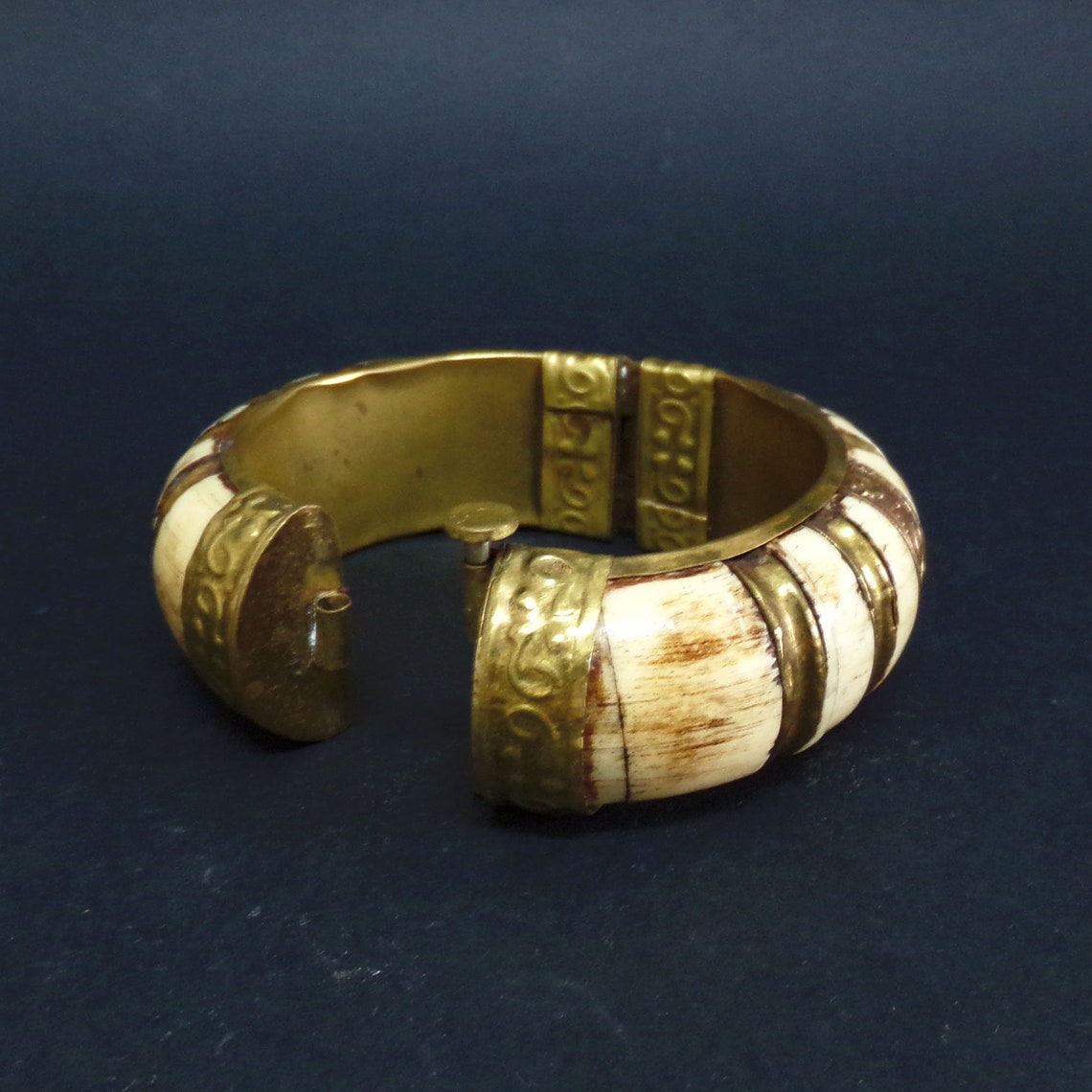 Vintage bone brass inlaids indian bangle bracelet Etsy