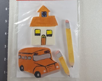 School, Bus and Pencils - Kiln Fired Handmade Ceramic Mosaic Tiles M3408