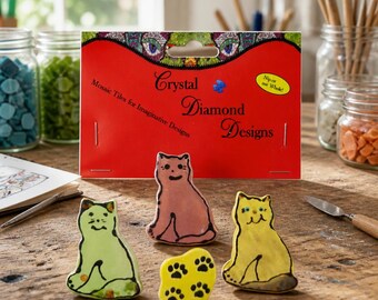 Cats  -  Kiln Fired Handmade Ceramic Mosaic Tiles to use in your Designs M3394