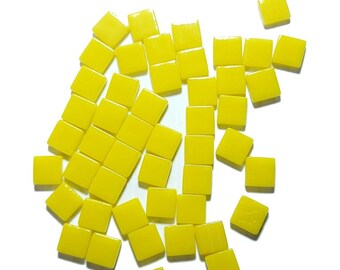 50 Mini Mosaic Tiles, Tiny Square Glass Tiles, Glass Mosaic Pieces, 12mmx12mm Color: Lemon Curd - MINI116