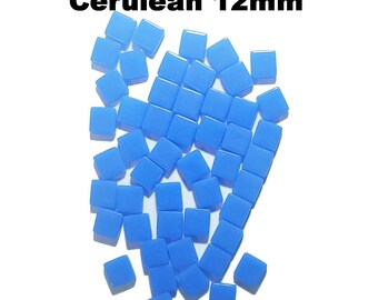 50 Mini Mosaic Tiles, Tiny Square Glass Tiles, Glass Mosaic Pieces, 12mmx12mm Color: Cerulean  - MINI103