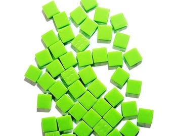 50 Mini Mosaic Tiles, Tiny Square Glass Tiles, Glass Mosaic Pieces, 12mmx12mm Color:  Kiwi  - MINI24
