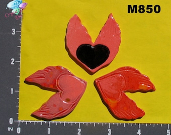 Red Hearts with Wings - Kiln Fired Handmade Ceramic Mosaic Tiles  M850