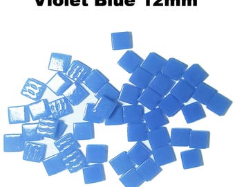 50 Mini Mosaic Tiles, Tiny Square Glass Tiles, Glass Mosaic Pieces, 12mmx12mm Color: Violet Blue - MINI105