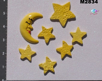 Stars and Moon kiln Fired Handmade Ceramic Mosaic Tiles M2834