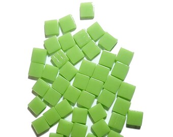50 Mini Mosaic Tiles, Tiny Square Glass Tiles, Glass Mosaic Pieces, 12mmx12mm Color: Celery - MINI123