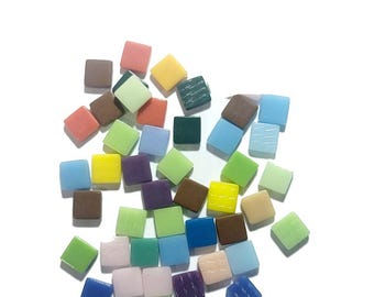 50 Mini Mosaic Tiles, Tiny Square Glass Tiles, Glass Mosaic Pieces, 12mmx12mm Color: Mixed Colors- MINI25