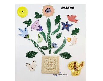 Mix of Flower in a  BOUQUET - Kiln Fired Handmade Ceramic Mosaic Tiles M3596