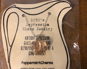1930’s antique Vintage Depression glass heart pendant necklace