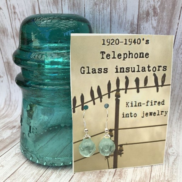 1920-1940's Antique Vintage Glass Telephone insulator earrings sterling silver