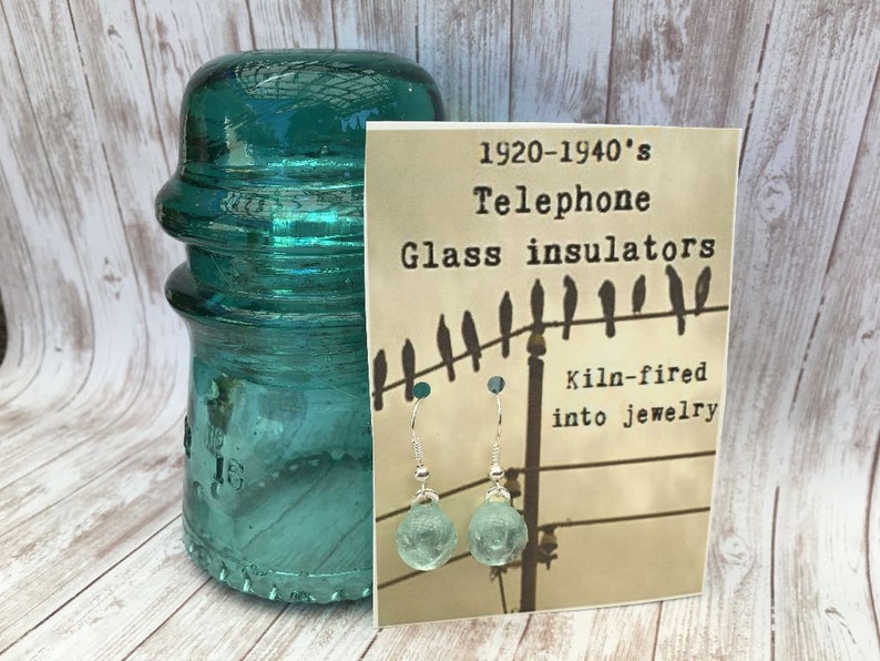 1920-1940's Antique Vintage Glass Telephone insulator earrings sterling silver image 1