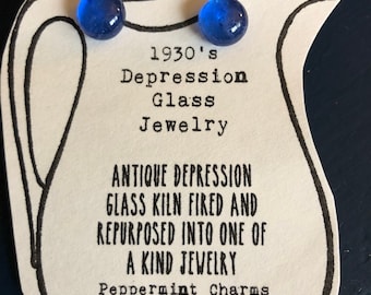 Cobalt Blue Depression Glass Sterling silver stud earrings