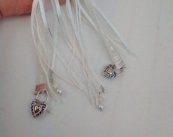 Wedding Handfasting Cord White Ivory Loops and Organza with Silver Heart Locks