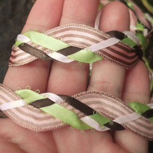 Handfasting Cord - SiMPLE Pink Green Brown Pinstripe Ribbon Long