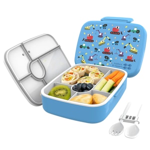 Fach Lunch/Bento Box | Bento Box für Kinder | Besteck Gabel & Löffel | Auslaufsicher Bpa-frei | 5 praktische Fächer Auslaufsicherer Innendeckel