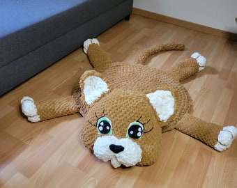 Handmade Crochet Cat Rug | Plush Amigurumi Mat, Nursery Decor