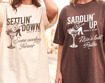 Cowgirl Bachelorette Shirts, Saddlin Up Settling Down, Bride's Last Rodeo, Western Graphic Tee, Comfort Colors Shirt, Bridal Party Favors