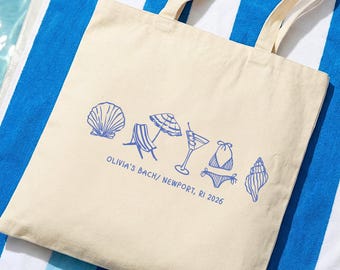Personalized Beach Bachelorette Tote Bag, Custom Summer Wedding Favor, Nautical Bridesmaid Gift Idea