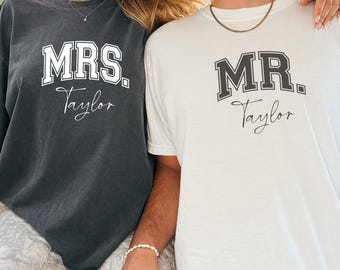 Comfort Colors® Personalized Mr & Mrs Family Name Shirt, Valentines gift, Wedding Gifts, Custom Wifey Hubby Shirt, Anniversary Couple gift