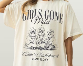 Girls Gone Mild Bachelorette Cat Shirt, Slumber Party Themed Bach Party Tshirt, Girls Trip Spa Chill Bach Tee, Pajama Sleepover Bach Tee