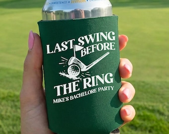 Last Swing Before The Ring Bachelor Can Coolers, Personalized Golf Can Sleeves, Custom Golf Bachelor Party Favors