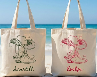Bachelorette Gift Bags, Bachelorette Tote Bag, Pink Howdy Cowgirl Tote Bag, Western Bachelorette Welcome Tote, Reusable Canvas Bag