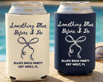 Something Blue Before I Do Bachelorette Can Coolers, Personalized Can Sleeves, Custom Beach Coastal Bachelorette Party Favors