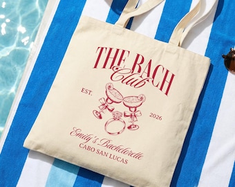 The Bach Club Tote Bag Personalized Bachelorette Party Favor, Custom Bridesmaid Tote for Bach Trip, Wedding Weekend Gift Bag with Year