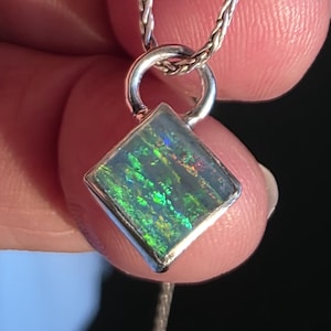 Petite Genuine Australian Opal green and blue opal in sterling silver Pendant