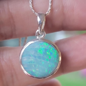 Large Genuine Australian Opal green and blue sparkle opal Pendant sterling silver