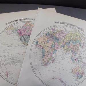FREE SHIPPING!!!! Map, Hemisphere, Eastern, Western