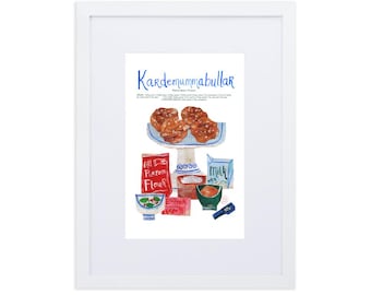 Kardemummabullar Recipe Poster | Illustrated A4 Kitchen Wall Art (Framed Print)