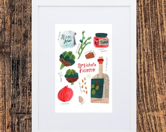 Artichoke Risotto Recipe Print | Illustrated Kitchen Food Art (A4)