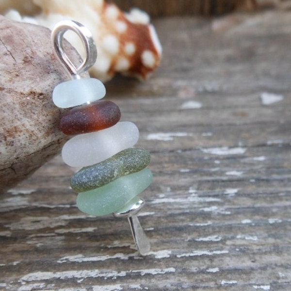 Sea glass necklace - Beach Glass (sea glass) cairn pendant - natural sea glass jewelry