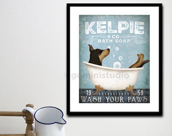 Australian Kelpie dog bath soap Company vintage style artwork by Stephen Fowler UNFRAMED Giclee Signed Print