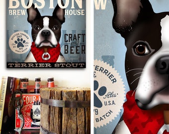 BOSTON TERRIER DRINKING BEER VINTAGE BAR 1959 REPRO DOG PHOTO *CANVAS* ART PRINT