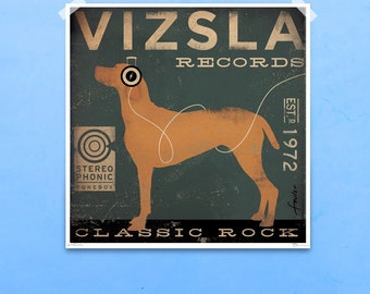 vizsla, records, dog, music, audiophile, album art, red dog, musician, recordings, UNFRAMED, print.