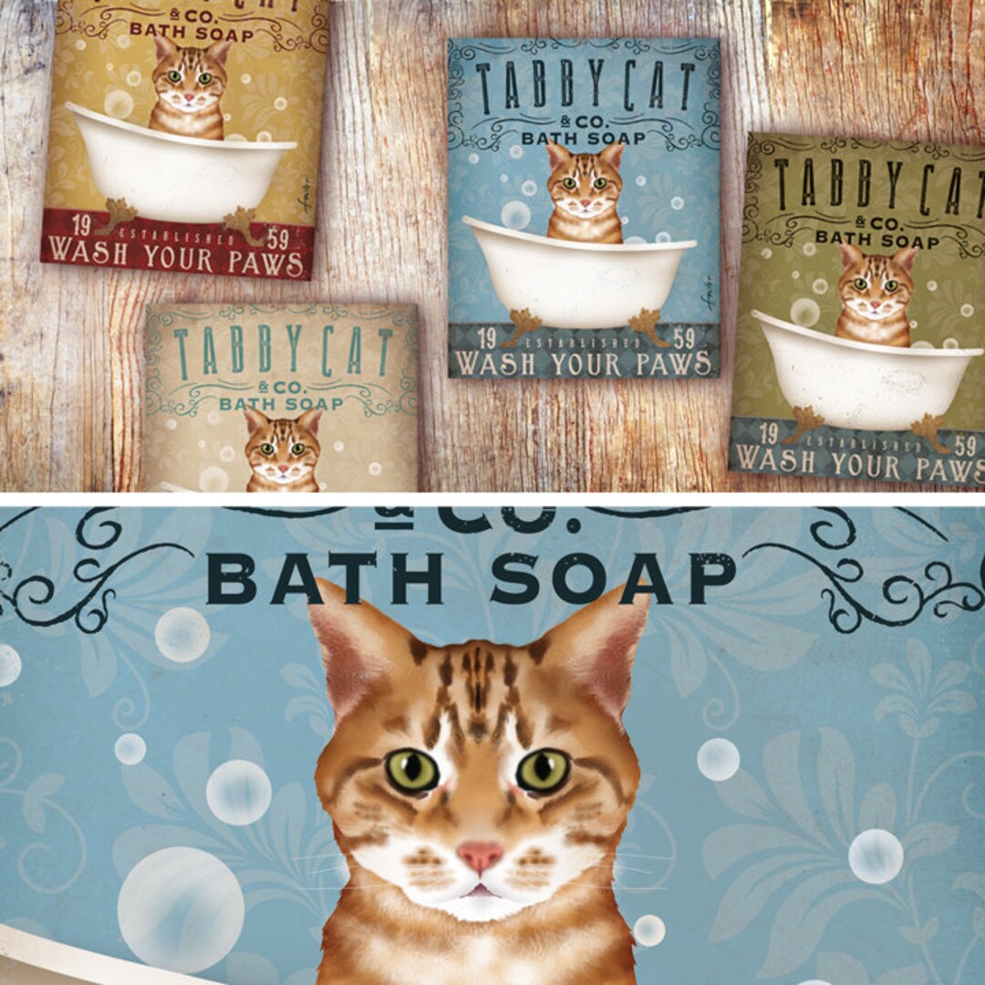 Orange Tabby Cat Bath Soap Company Artwork on Gallery Wrapped Canvas OR ...