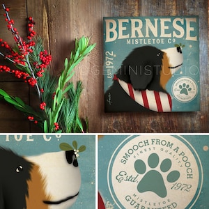 Bernese Mountain Dog berner Mistletoe Company artwork on gallery wrapped canvas by Stephen Fowler