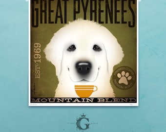 Great Pyrenees coffee company artwork illustration giclee archival signed artists print  by stephen fowler