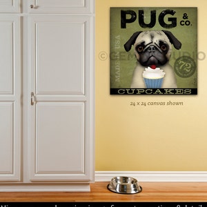 PUG Cupcake Company dog illustration graphic artwork on gallery wrapped canvas by stephen fowler image 1