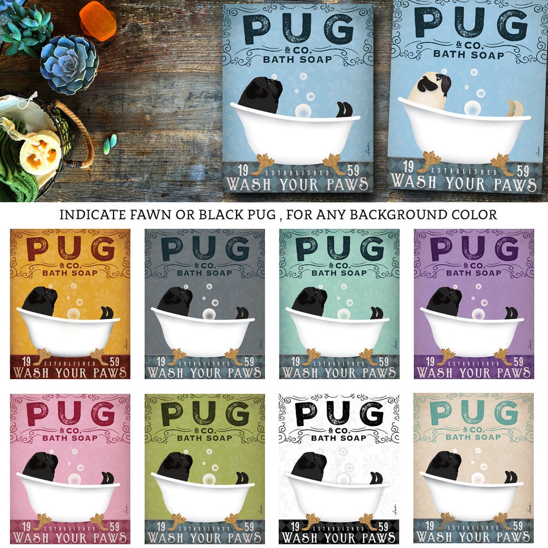 Pug Dog Bath Soap Company Artwork on Gallery Wrapped Canvas by Etsy