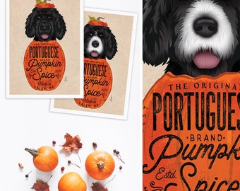 portie, portuguese, water dog, art, artwork, dog, pumpkin, spice, latte, october, autumn, fall, decor, UNFRAMED, print